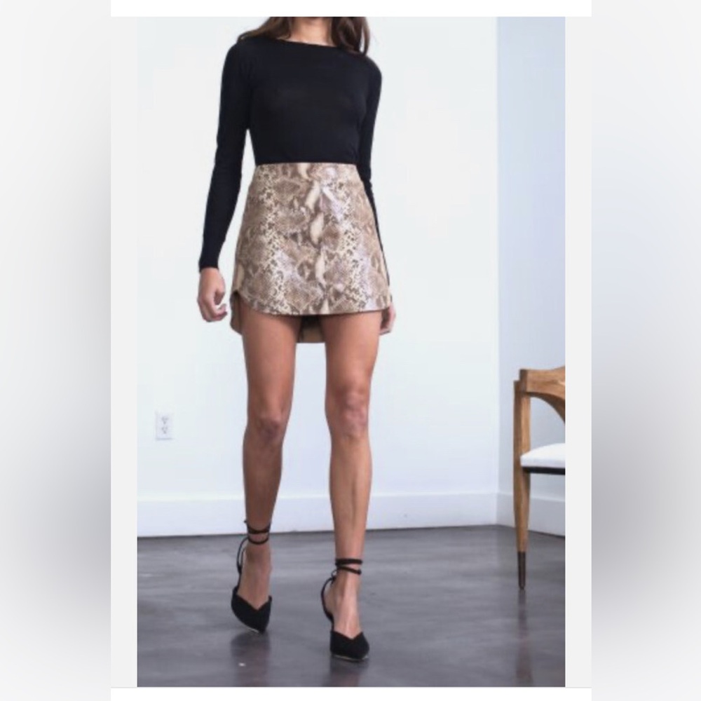 Karina Grimaldi lamb leather snake print mini skirt in brown